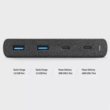 UNIQ Ład. siec. HUB Surge 90W černý /uhlově černý 2xUSB Quick Charge 3.0 2xUSB-C PD 3.0 (LITHOS Collective)