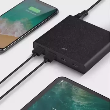 UNIQ Ład. siec. HUB Surge 90W černý /uhlově černý 2xUSB Quick Charge 3.0 2xUSB-C PD 3.0 (LITHOS Collective)