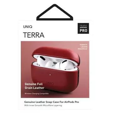 UNIQ Ochranné pouzdro na sluchátka Terra Case pro Apple AirPods Pro Genuine Leather červená/červená