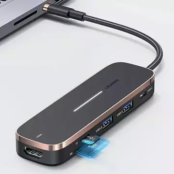 USAMS Adaptér HUB 2xUSB USB-C HDMI Micro SD SD černá/černá SJ575HUB01 (US-SJ575)