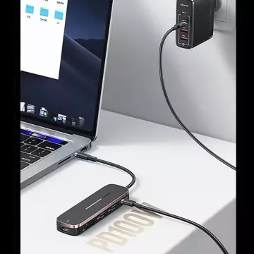 USAMS Adaptér HUB 2xUSB USB-C HDMI Micro SD SD černá/černá SJ575HUB01 (US-SJ575)