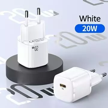 USAMS Nástěnná nabíječka 1x USB-C T36 mini 20W USB-C-Lightning kabel bílý/bílý PD3.0 Fast Charging XFKXLOGTL02 (US-CC124 US-SJ484)