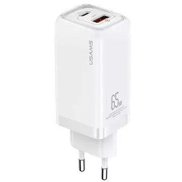 USAMS Nástěnná nabíječka 1xUSB-C 1xUSB T47 65W PD Fast Charging Super Si bílá/bílá CC153TC02 (US-CC153)