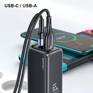 USAMS Nástěnná nabíječka 1xUSB-C 1xUSB T47 65W PD Fast Charging Super Si bílá/bílá CC153TC02 (US-CC153)