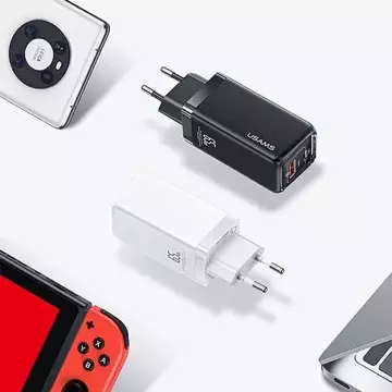 USAMS Nástěnná nabíječka 1xUSB-C 1xUSB T47 65W PD Fast Charging Super Si bílá/bílá CC153TC02 (US-CC153)