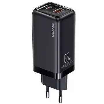 USAMS Nástěnná nabíječka 1xUSB-C 1xUSB T47 65W PD Fast Charging Super Si černá/černá CC153TC01 (US-CC153)