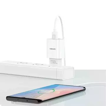 USAMS Nástěnná nabíječka 1xUSB T21 USB-C bílá/bílá 2,1A Kabel pro rychlé nabíjení T21OCTC01