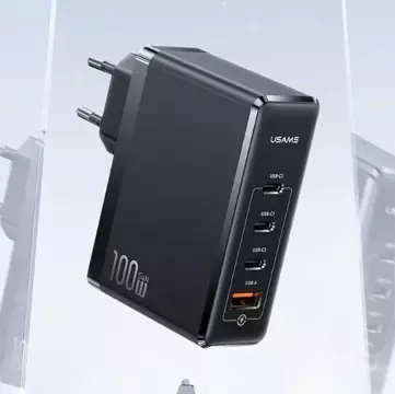 USAMS Nástěnná nabíječka 3xUSB-C 1xUSB GaN 100W T50 PD (pouze hlava) Rychlé nabíjení černá/černá CC163TC01 (US-CC163)