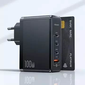 USAMS Nástěnná nabíječka 3xUSB-C 1xUSB GaN 100W T50 PD (pouze hlava) Rychlé nabíjení černá/černá CC163TC01 (US-CC163)