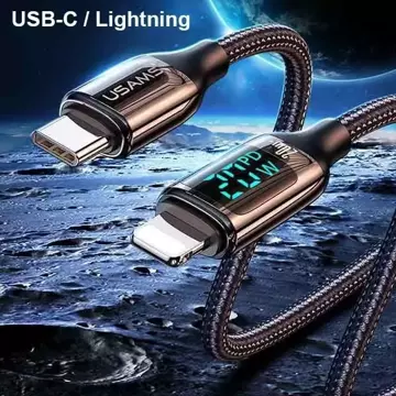 USAMS Pletený kabel U78 USB-C na Lightning LED 1,2 m 20W PD Fast Charge černá/černá SJ545USB01 (US-SJ545)