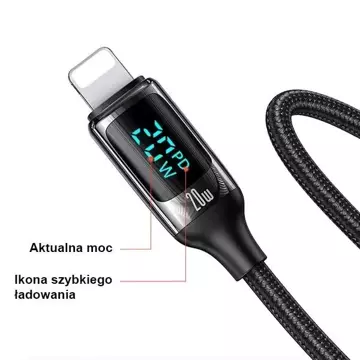 USAMS Pletený kabel U78 USB-C na Lightning LED 1,2 m 20W PD Fast Charge černá/černá SJ545USB01 (US-SJ545)