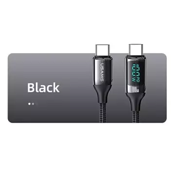 USAMS Pletený kabel U78 USB-C na USB-C LED 2m 100W Rychlý černo/černý SJ558USB01 (US Charging-SJ558)