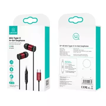 USAMS Stereo sluchátka EP-46 USB-C červená/červená 1,2 m HSEP4604