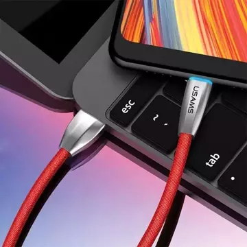 USAMS U-Light USB-C opletený kabel 1,2m červený