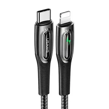 USAMS pletený kabel USB-C na Lightning Smart Power-off 20W PD kabel 1,2 m černý