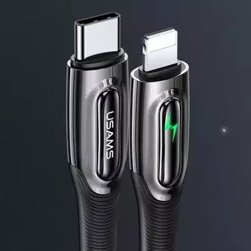 USAMS pletený kabel USB-C na Lightning Smart Power-off 20W PD kabel 1,2 m černý