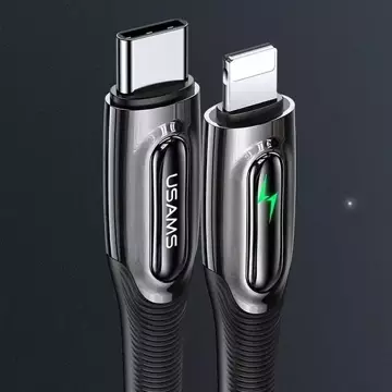 USAMS pletený kabel USB-C na Lightning Smart Power-off 20W PD kabel 1,2 m tmavě zelený