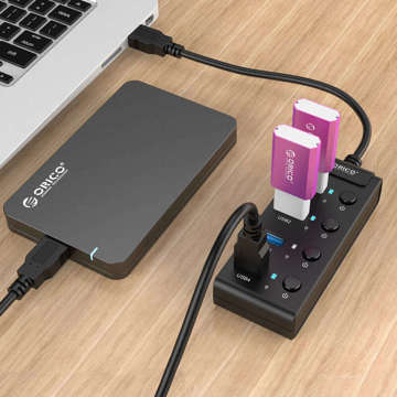 USB 3.0 hub. Orico s vypínači, 5x USB (černá)