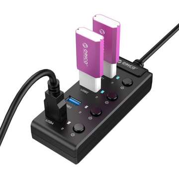 USB 3.0 hub. Orico s vypínači, 5x USB (černá)