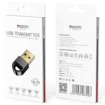 USB Bluetooth 5.1 Mini Transmitter Receiver Adapter pro počítačový notebook Yesido YAU34 Black