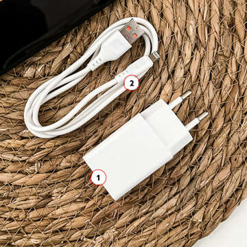 USB nástěnná nabíječka USB - Lightning kabel pro iPhone 1m rychlý 2,4A 12W Denmen White