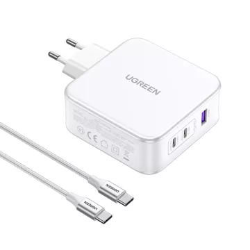 Ugreen Nexode GaN síťová nabíječka USB-A/2xUSB-C 140W kabel USB-C 1,5m - Bílá