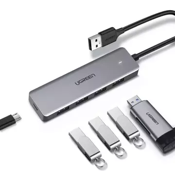 Ugreen USB HUB – 4x USB 3.2 Gen 1 s micro USB napájecím portem šedý (CM219 50985)