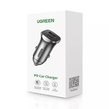 Ugreen nabíječka do auta USB Type C / USB 24W Power Delivery Quick Charge šedá (30780)