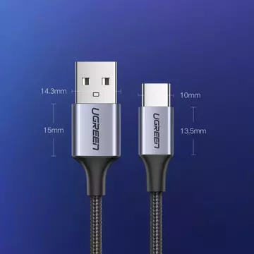 Uzelený kabel USB kabel – USB Type C Quick Charge 3.0 3A 0,5 m šedý (60125)