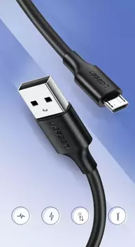 "Uzelený kabel USB - micro USB 2A 1m černý (60136)"