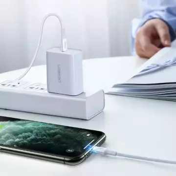 Uzelený kabel USB typu C - Lightning 3A 0,25 m bílý (US171)