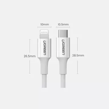 Uzelený kabel USB typu C - Lightning MFI 1m 3A 18W bílý (10493)