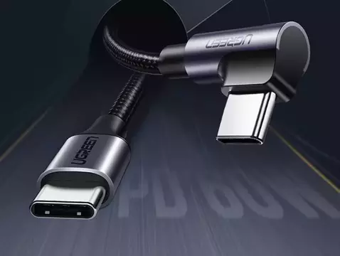 Uzelený úhlový kabel USB Typ C - USB Typ C Napájení 60 W 20 V 3 A 2 m černošedý kabel (US255 50125)