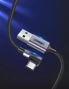 Uzelený úhlový kabel USB - USB Typ C 2m 3A šedý (50942)