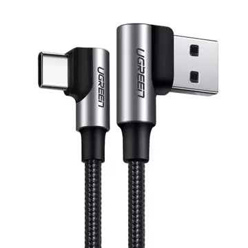 Uzelený úhlový kabel USB – USB Typ C Rychlé nabíjení 3.0 QC3.0 3 A 2 m šedý (US176 20857)