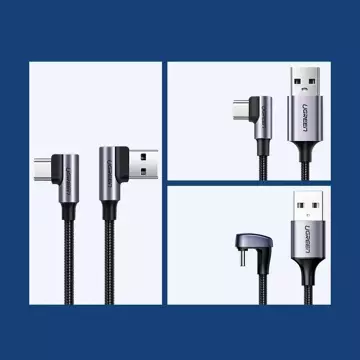 Uzelený úhlový kabel USB – USB Typ C Rychlé nabíjení 3.0 QC3.0 3 A 2 m šedý (US176 20857)