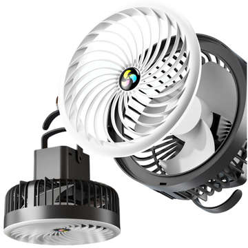 Ventilátor Stolní ventilátor s LED světlem 2v1 Alogy přenosný závěsný stojící bezdrátový závěsný venkovní mini ventilátor s háčkem držák černý