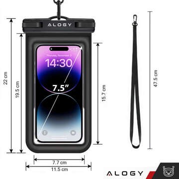 Vodotěsné vodotěsné pouzdro na telefon do 7,5" plovací do bazénu Kayak Case pouzdro na vodu Alogy Black