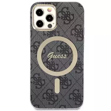 Zestaw Guess GUBPP12MH4EACSK nabíječka pouzdra iPhone 12/12 Pro černé/černé pevné pouzdro 4G Print MagSafe