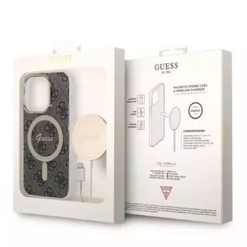 Zestaw Guess GUBPP14LH4EACSK nabíječka pouzdra iPhone 14 Pro 6,1" černé/černé pevné pouzdro 4G Print MagSafe