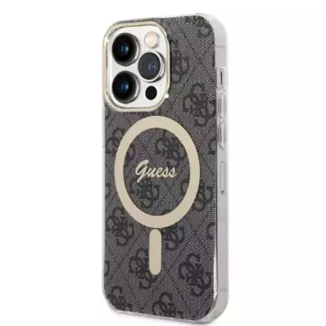 Zestaw Guess GUBPP14LH4EACSK nabíječka pouzdra iPhone 14 Pro 6,1" černé/černé pevné pouzdro 4G Print MagSafe