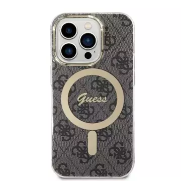 Zestaw Guess GUBPP14LH4EACSK nabíječka pouzdra iPhone 14 Pro 6,1" černé/černé pevné pouzdro 4G Print MagSafe