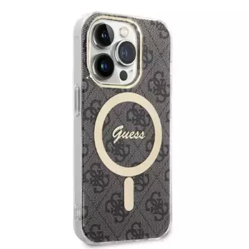 Zestaw Guess GUBPP14LH4EACSK nabíječka pouzdra iPhone 14 Pro 6,1" černé/černé pevné pouzdro 4G Print MagSafe