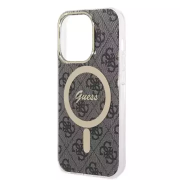 Zestaw Guess GUBPP14LH4EACSK nabíječka pouzdra iPhone 14 Pro 6,1" černé/černé pevné pouzdro 4G Print MagSafe