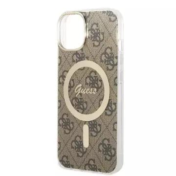 Zestaw Guess GUBPP14MH4EACSW Nabíječka pouzdra iPhone 14 Plus 6,7" brązowy/hnědé pevné pouzdro 4G Print MagSafe