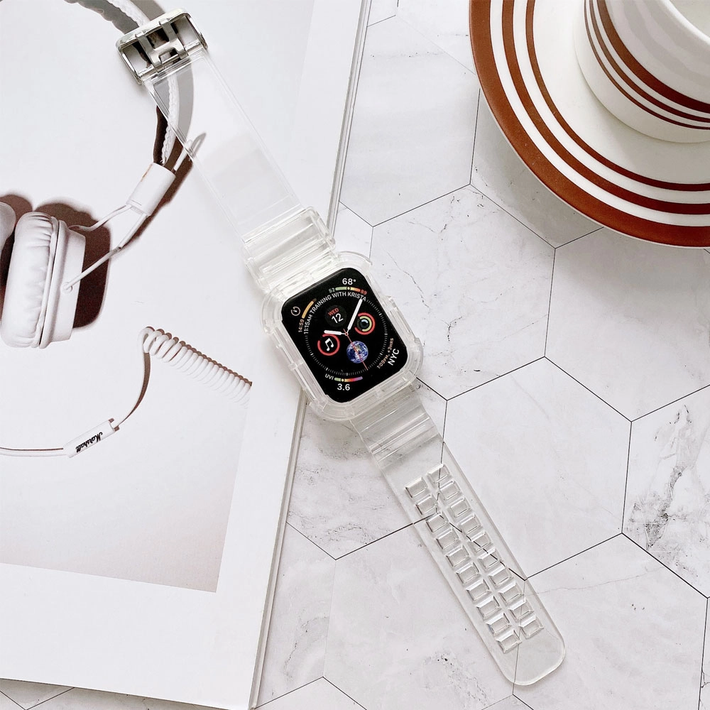 Pasek sportowy silikonowy Opaska Bransoleta z etui do zegarka do Apple Watch 1 2 3 38mm Przezroczysty 