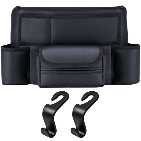 Auto-Organizer für das Auto zwischen Sitzen, Autositz, Alogy, Auto-Getränkehalter, Taschentücher, Schwarz, 2 x Kopfstützenhalter