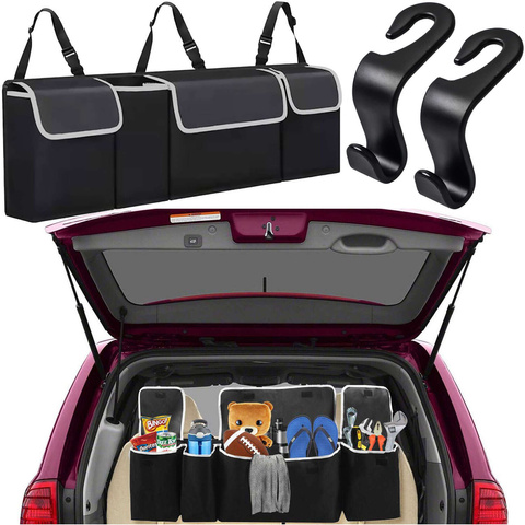 Auto-Organizer, Tasche für den Kofferraum des Autos, großer Kofferraum für den Sitz mit Klettverschluss, Alogy Black, 2x Kopfstützenhalterung