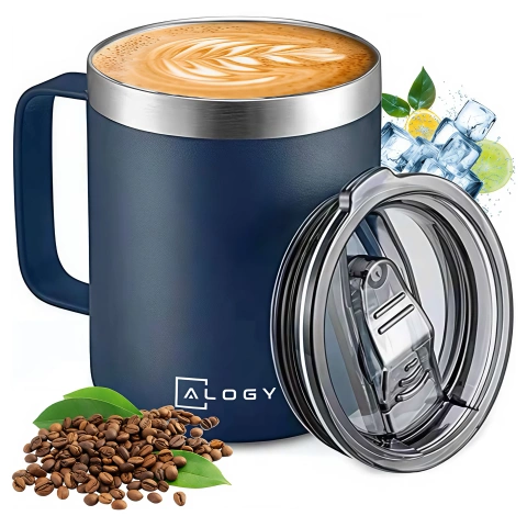 Thermal mug 420ml with handle lid for coffee tea steel cold and warm drinks Alogy navy blue
