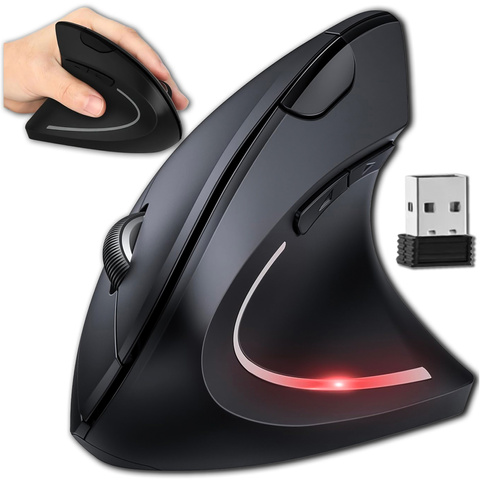 Wireless vertical gaming mouse vertical ergonomic for laptop PC right-handed silent Black